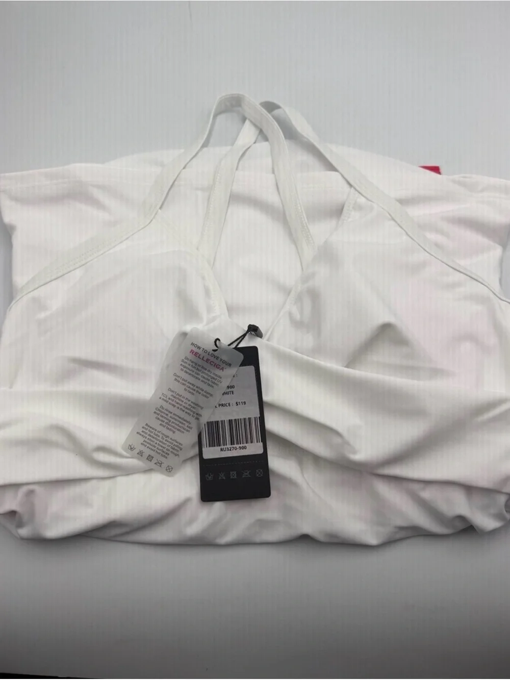 Women’s White Ruched Tankini Swim Top – Size Small